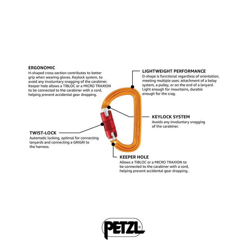 Petzl Sm'D Carabiner - Versatile, Lightweight, Compact, D-Shaped Locking Carabiner for Rock and Ice Climbing - Twist-Lock - 3-Pack - Image 3